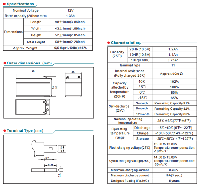 NP12-1.3Ah 12V1.3Ah Lead-Acid Battery factory