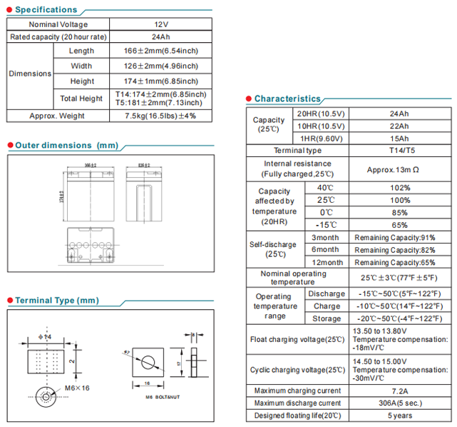 NP24-12 12V24Ah Lead-Acid Battery details