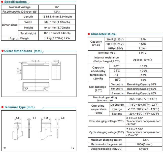 NP6-12Ah 6V12Ah Lead-Acid Battery supplier