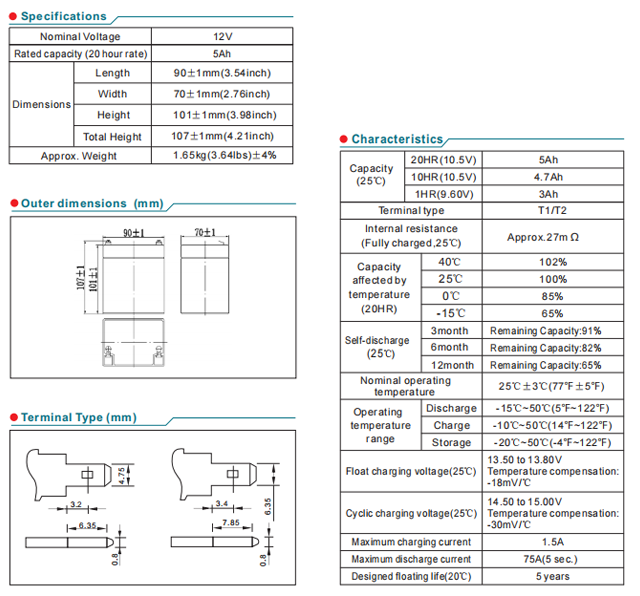 NP5-12 12V5Ah Lead-Acid Battery supplier