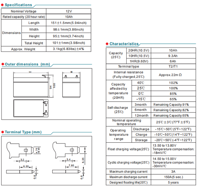 NP10-12 12V10Ah Lead-Acid Battery supplier