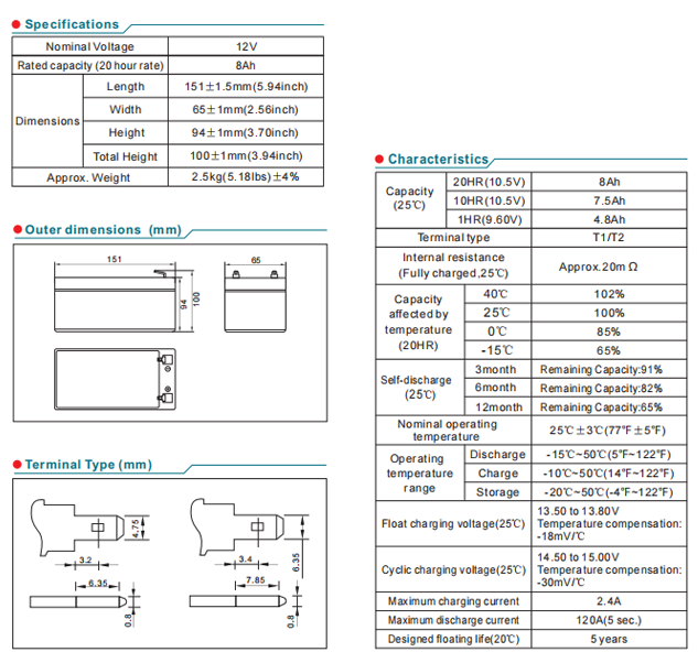 NP8-12 12V8Ah Lead-Acid Battery supplier