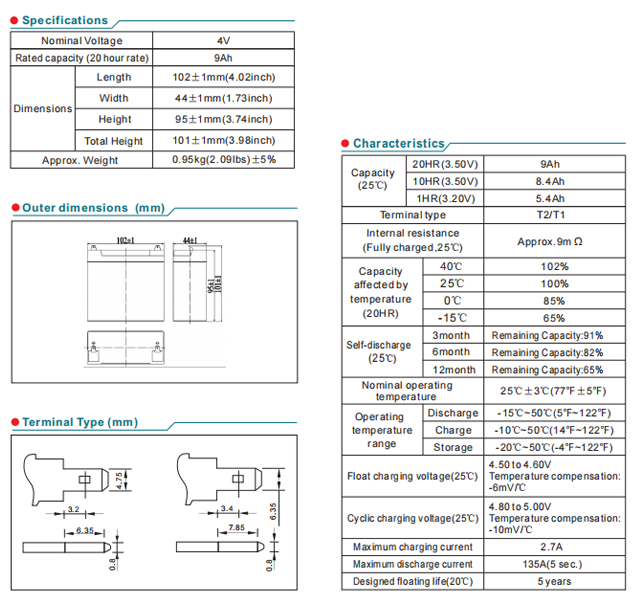 NP9-4 4V9Ah Lead-Acid Battery supplier