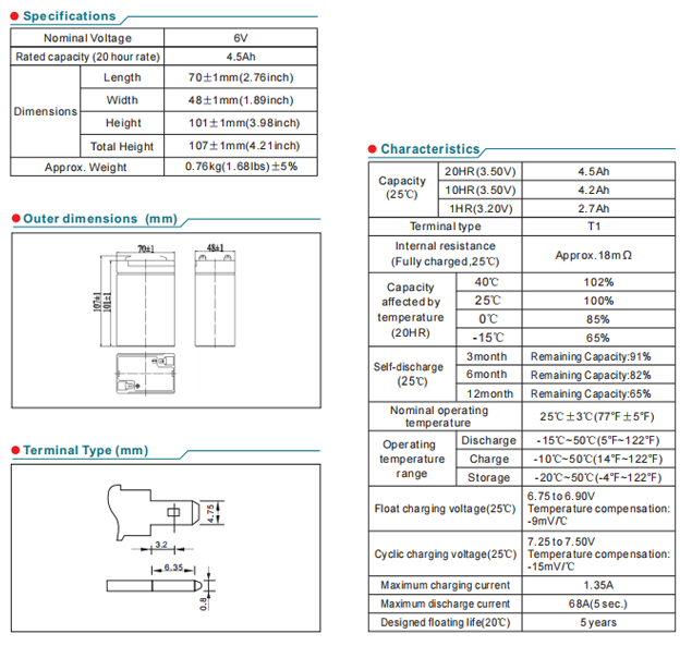NP6-4.5Ah 6V4.5Ah Lead-Acid Battery factory
