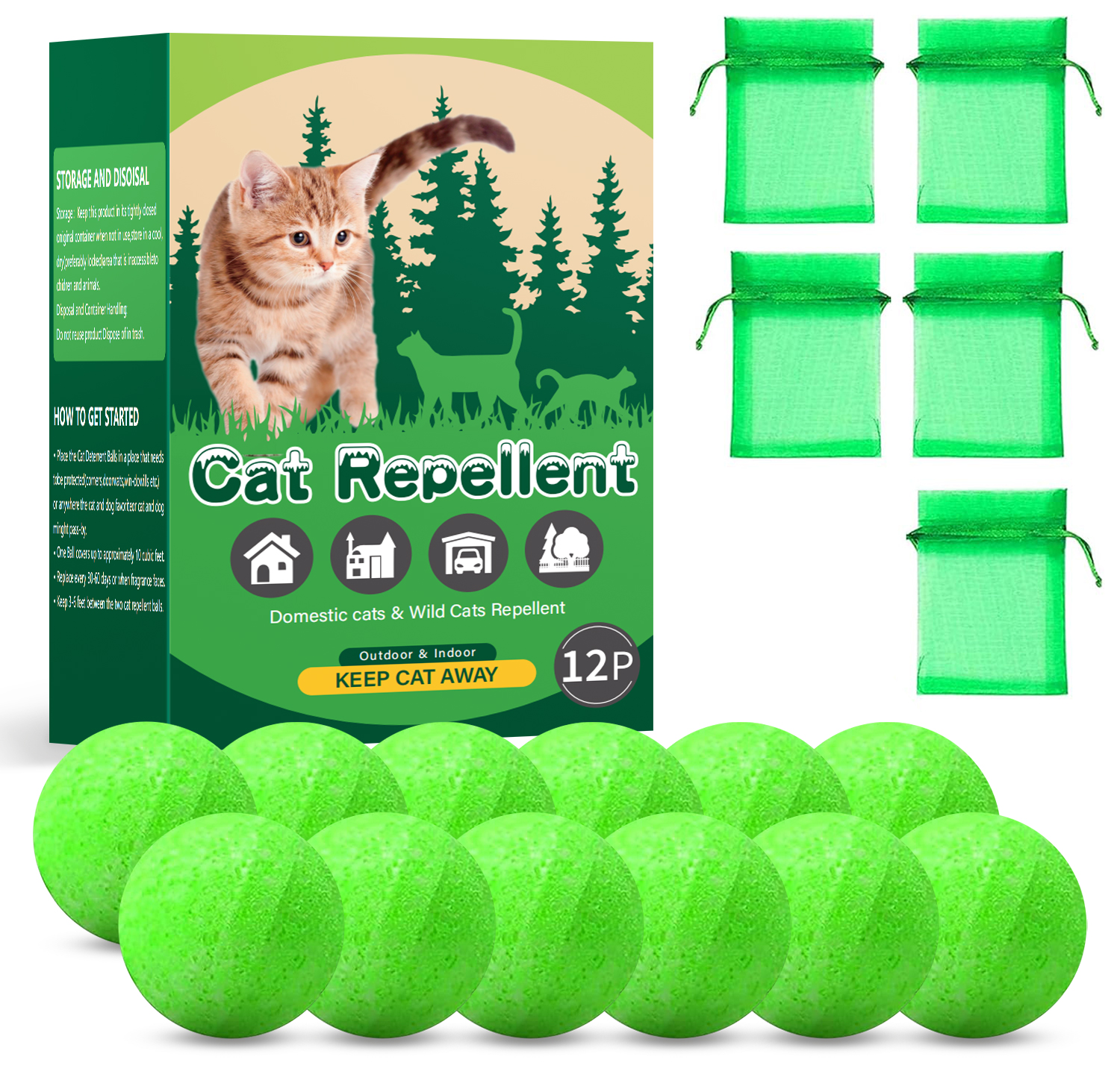 Cat repellent ball with bag