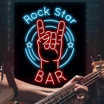Rock Star & Café Bar Guitar Custom Neon Sign for Business, Shop & Bar Decor