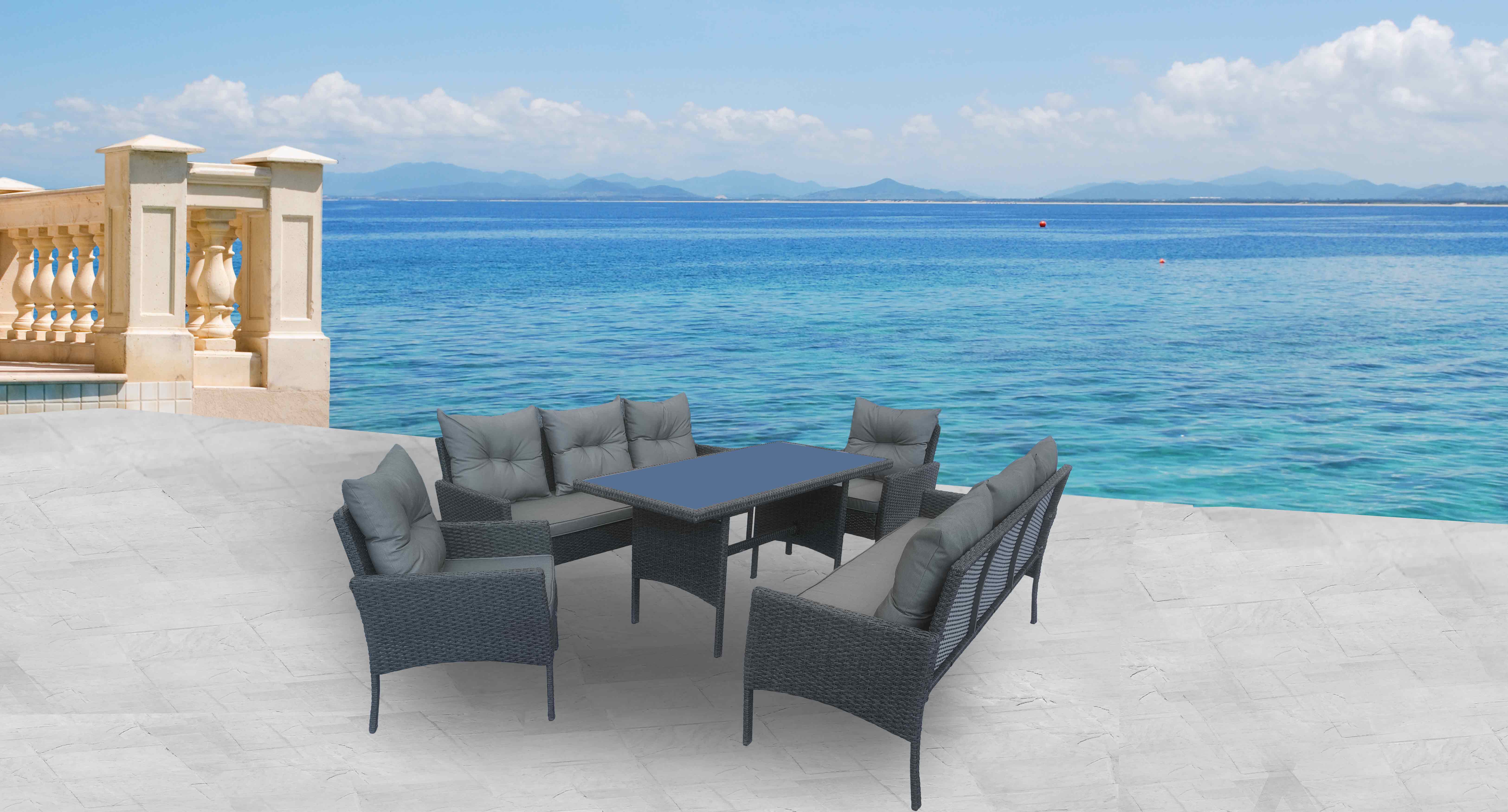 product leisure life outdoor garden wicker rattan furniture dining table set 7 chairs-0
