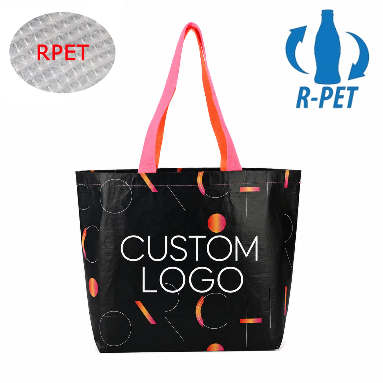 Eco Friendly RPET Laminated Bags – Custom Logo Recycled Stitch Bonded Reusable Shopping Gift Tote Bags for Green Business
