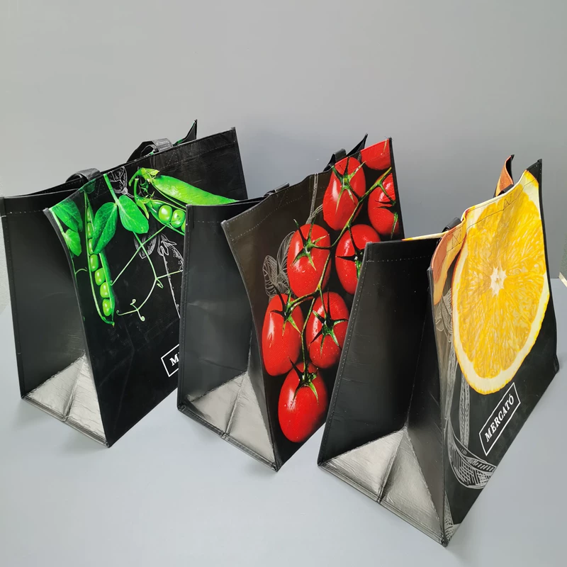Large Capacity Waterproof RPET Laminated Bags – 125gsm Reusable Shopping Bags for Supermarket, Farm Produce, Fruit & Vegetable Storage