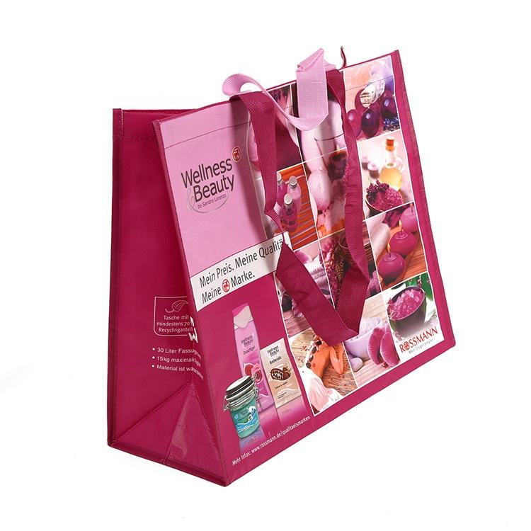 Custom Printed RPET Bag – Laminated Reusable Tote Bag with Logo, Reinforced Handles, Promotional Reusable Bags for Beauty, Retail & Grocery Packaging
