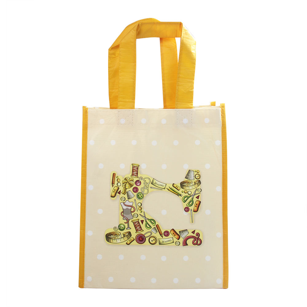 Custom Printed RPET Bags – Laminated Reusable Shopping Tote Bags with Sewing Pattern, Foldable Design & Custom Logo for Retail Gifts
