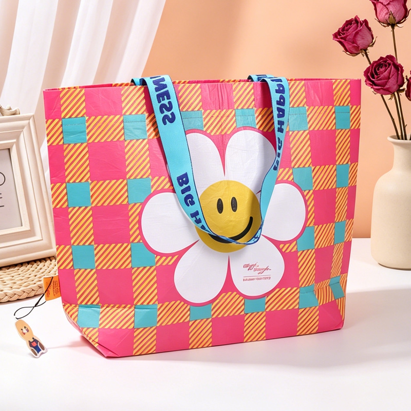 Custom Advertising RPET Laminated Bags – 125gsm Reusable Gift Tote Bag with Bottom Gusset, 60cm Laminated Handles
