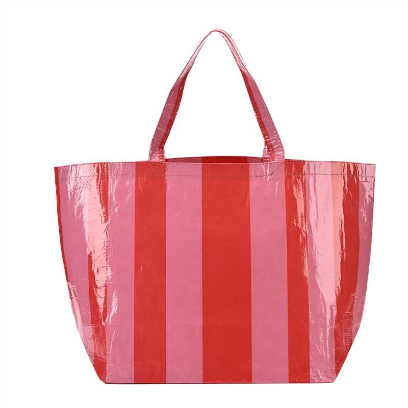 Custom Handheld RPET Laminated Bags – Recycled Reusable Large Capacity Shopping Tote Bags with Custom Logo, Striped Design & Customized Sizes
