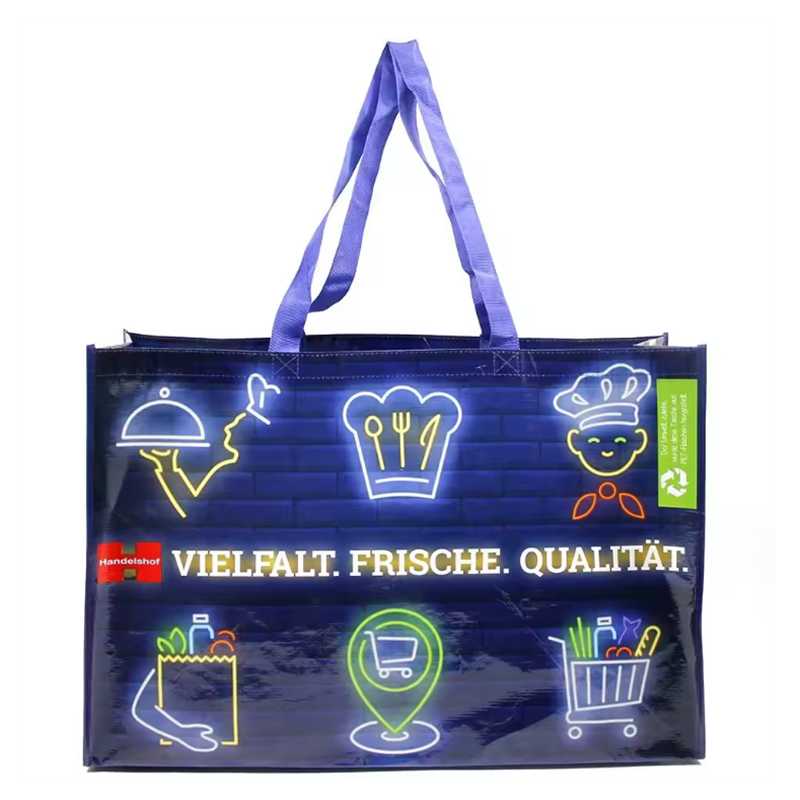 Custom Handheld RPET Bag – Laminated Flat Bottom Bag with Zipper, Full-Color Printed Reusable Bags for Grocery, Retail & Promotion
