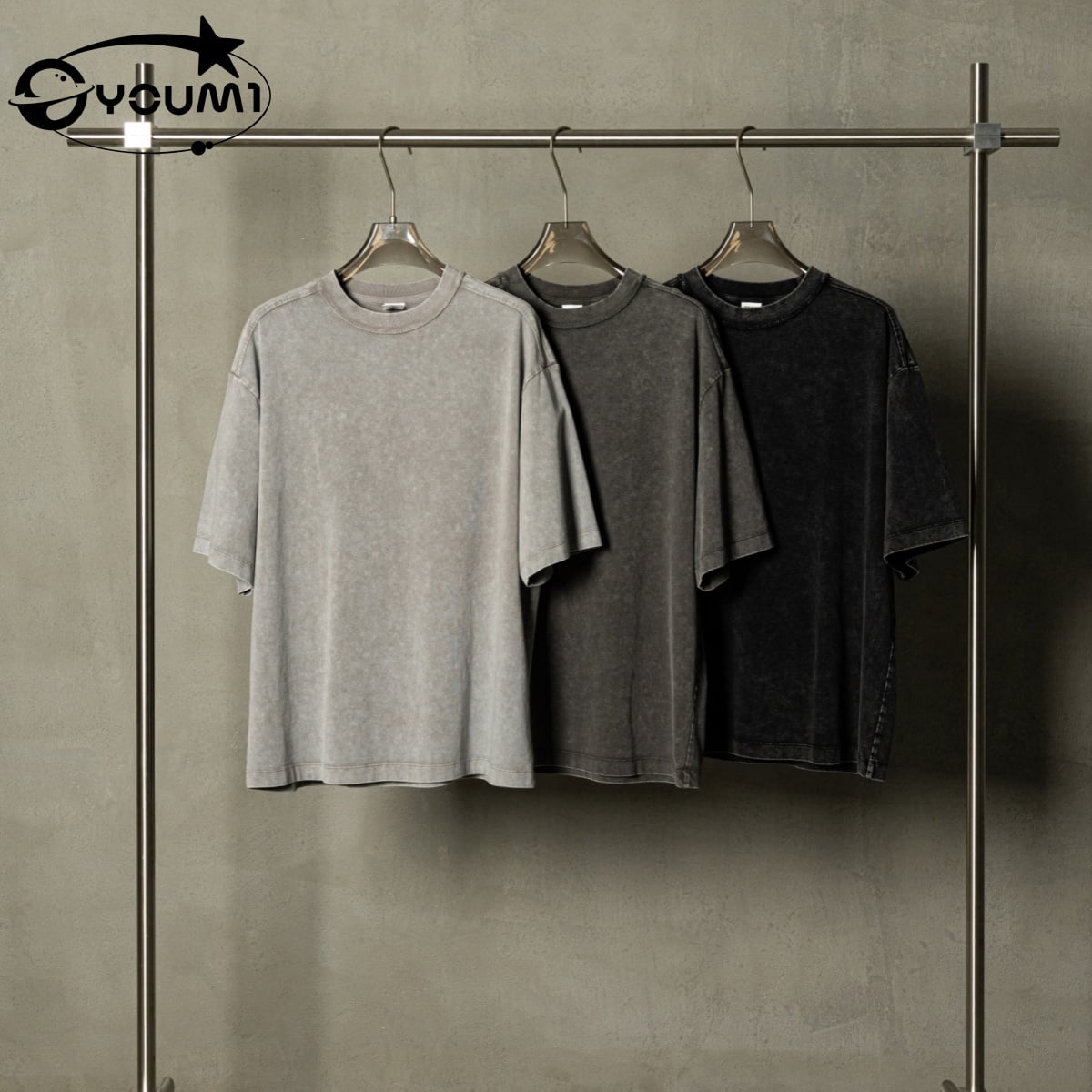  YOUMI Heavyweight Wax Wash T-Shirt Vintage Oversized Streetwear Tshirt Y2K