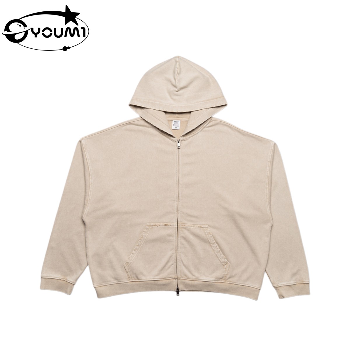 YOUMI Disterssed Streetwear Oversized100%Cotton Heavyweigh Hoodie Jacket