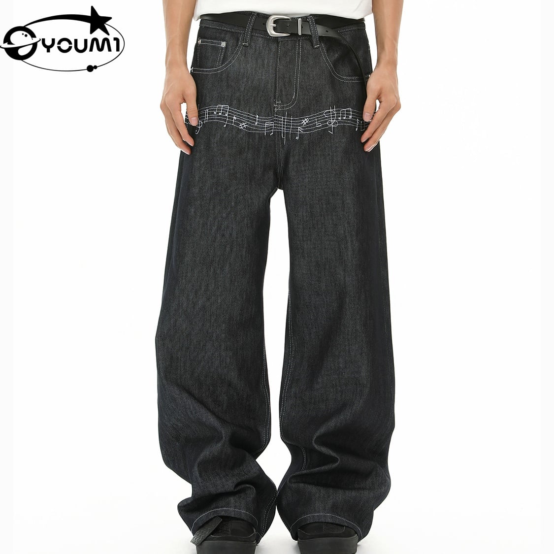 YOUMI Men's Embroidered Denim Custom Men's Straight Leg Baggy 

