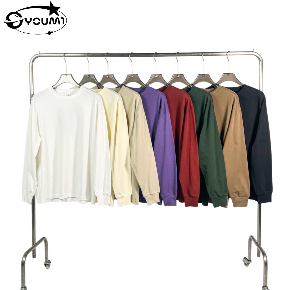 YOUMI 305G Heavyweight Solid Cotton Long Sleeve T-Shirt Oversized    