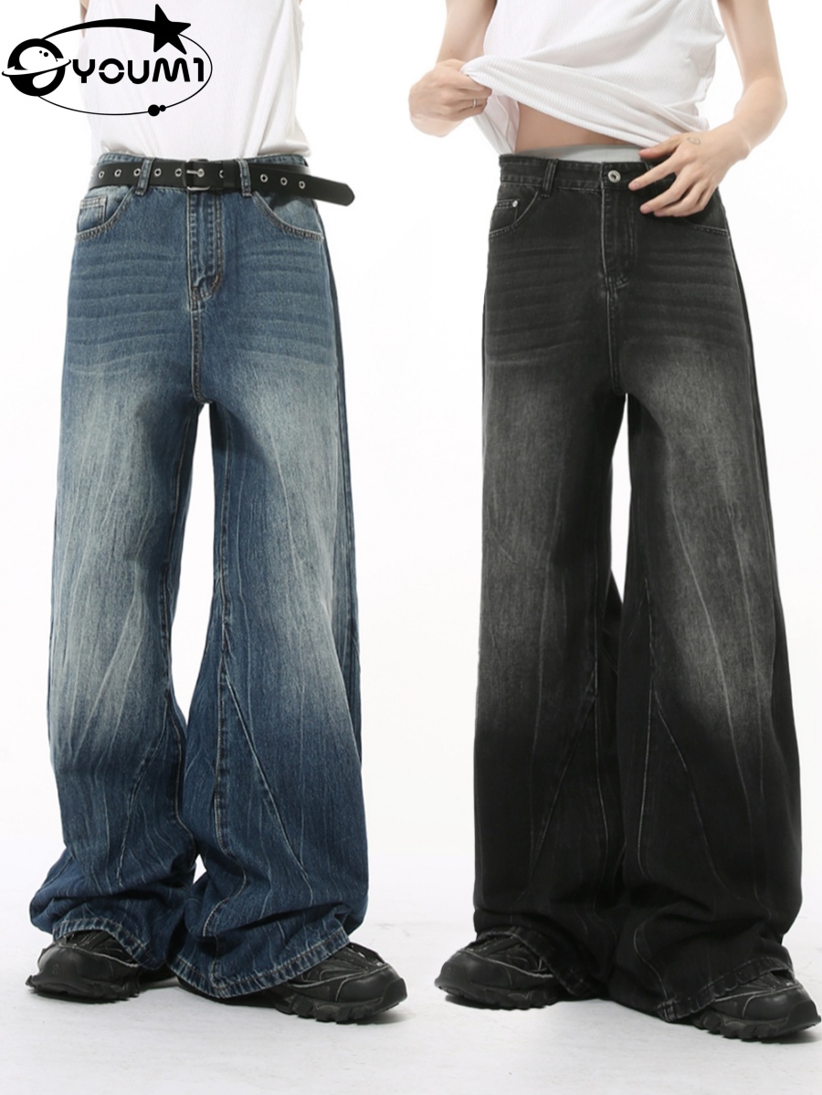Youmi Custom Washed Baggy Wide Leg Jeans Men Streetwear Denim Pants Vintage 