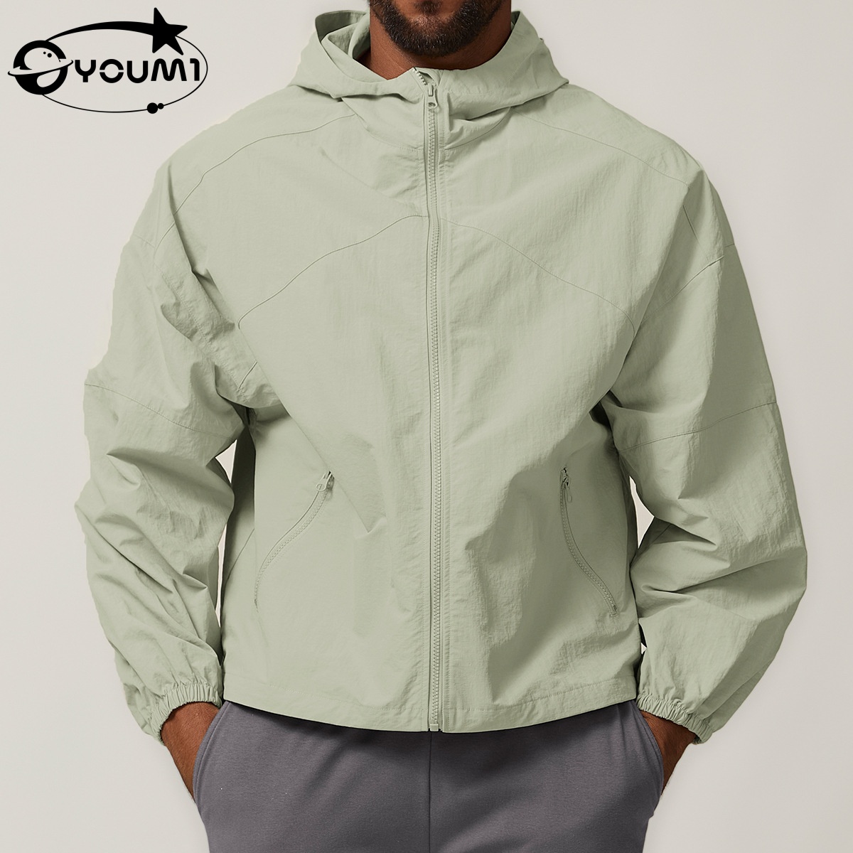 YOUMI Breathable Zipper Windproof Hooded Outdoor Waterproof Jacket Hiking 
