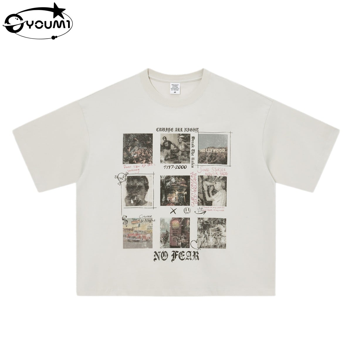 YOUMI DTG Cotton T-Shirt Oversized Heavyweight Streetwear Tshirt Y2K
