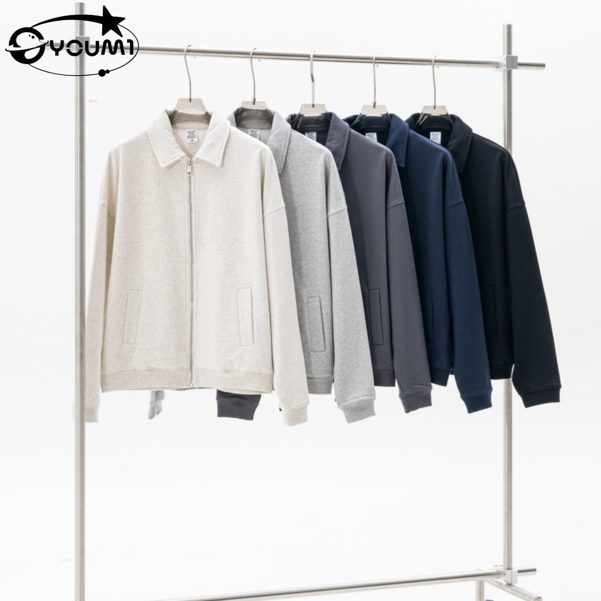 YOUMI Heavyweight Polo Stand CollarMen'S Oversized Casual Jacket