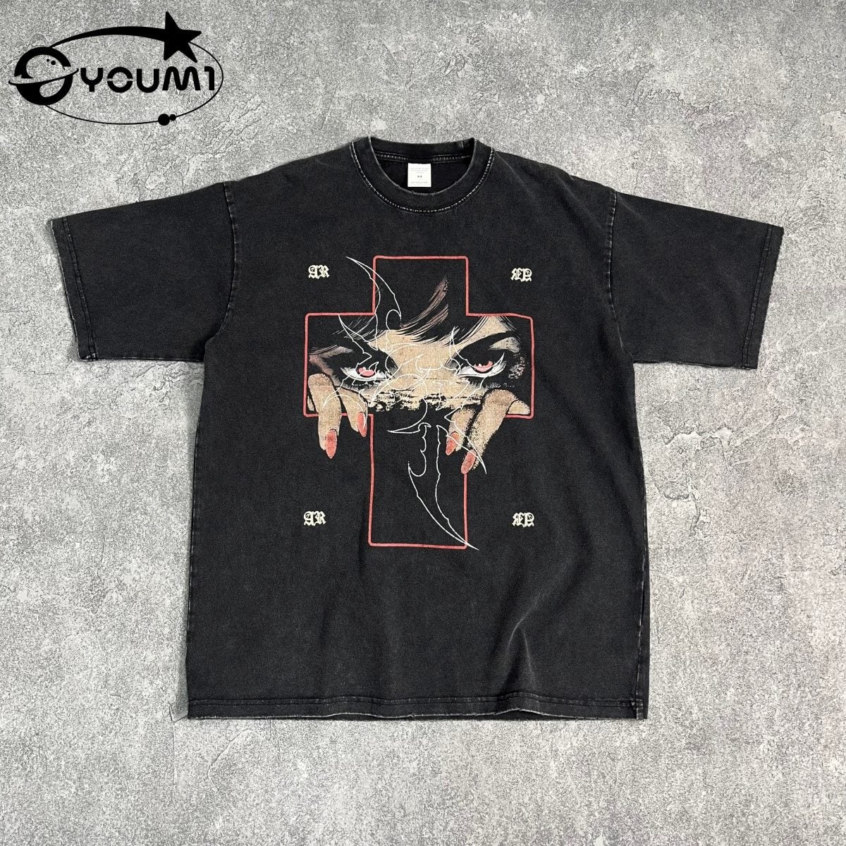 Youmi Custom OEM DTG Acid Wash Raw Edge Y2k Men's T-shirts