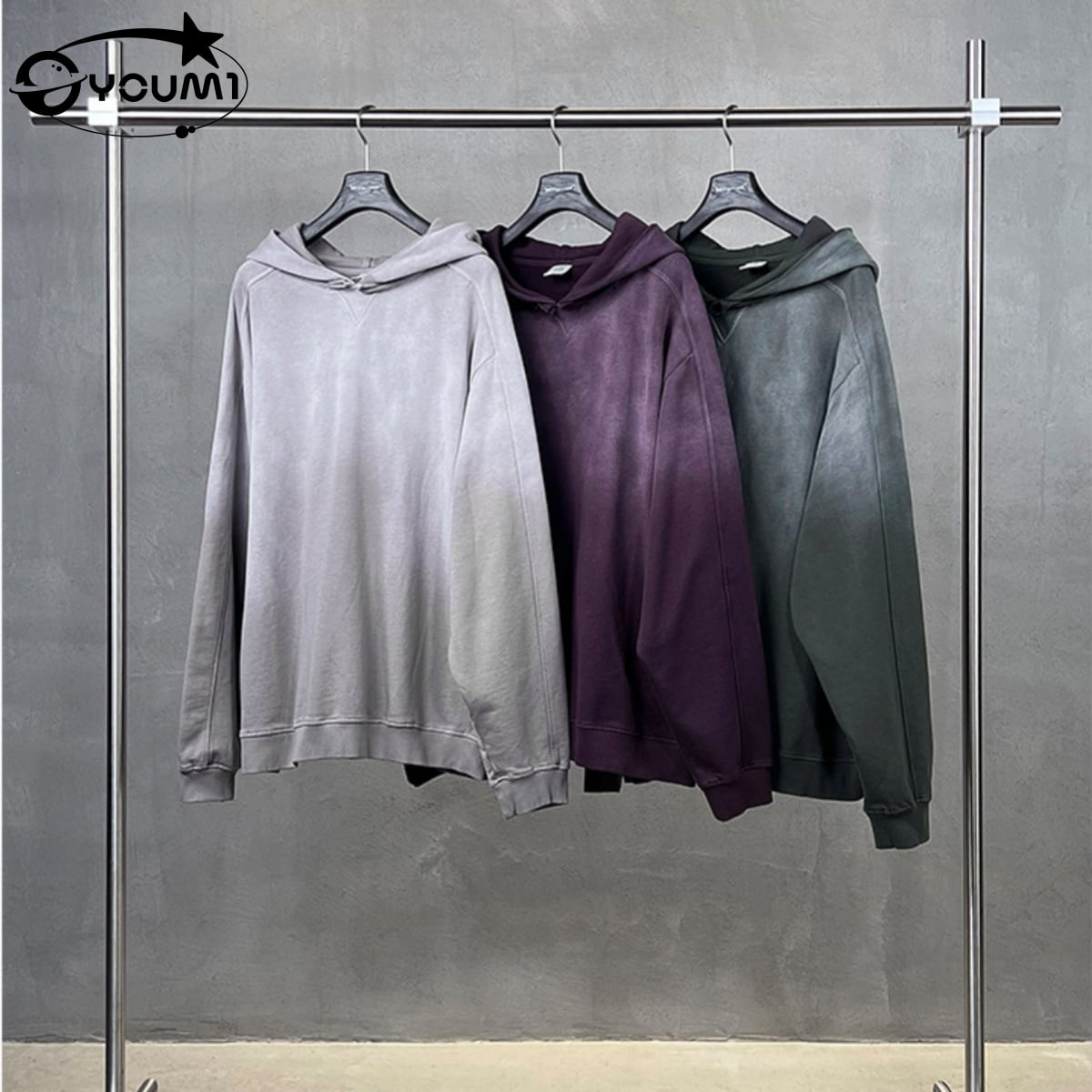 YOUMI Oversized Vintage SunFaded Distressed Hoodie Y2K Men'S Streetwear  
