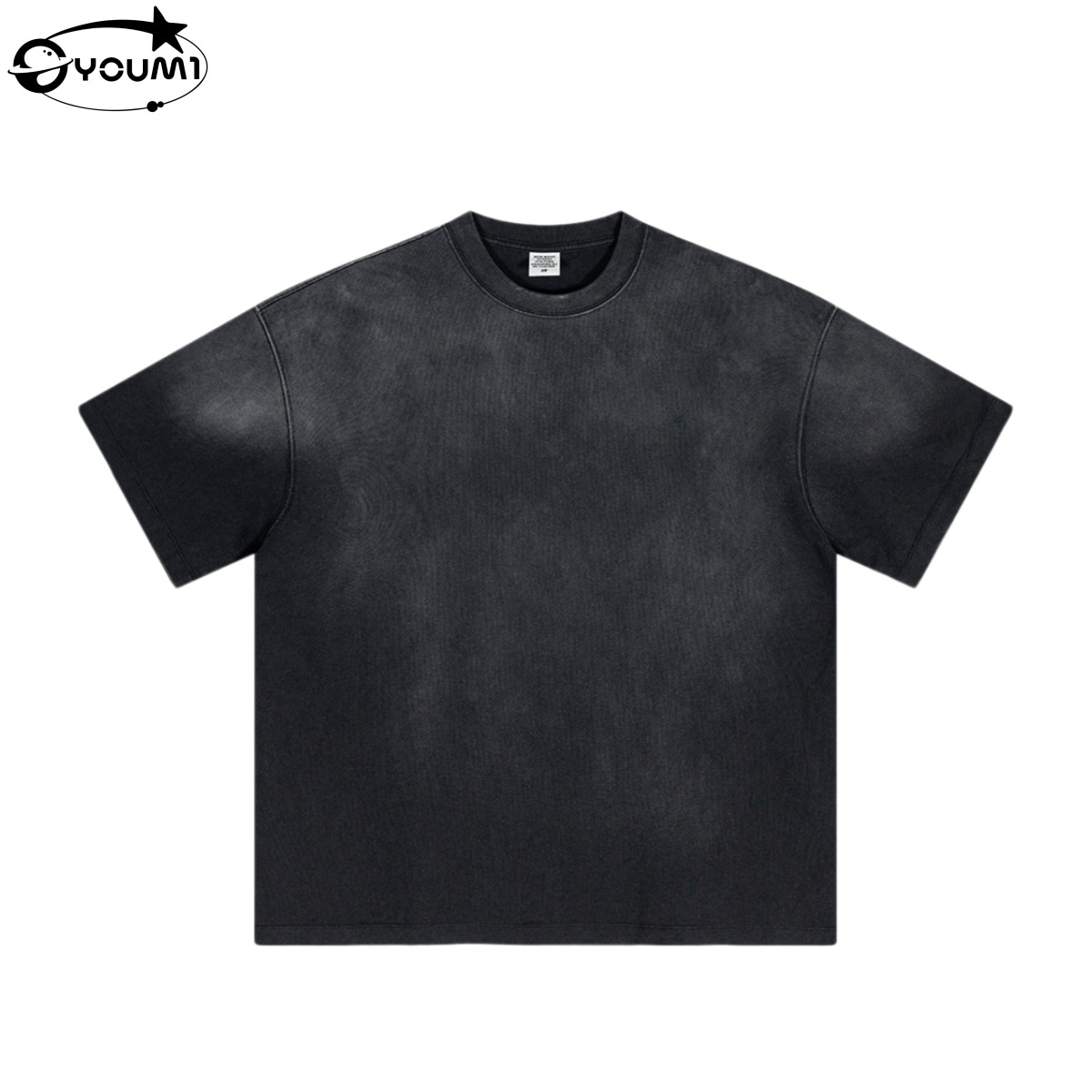 YOUMI Heavyweight Sun Faded T-Shirt Vintage Oversized Streetwear Tshirt Y2K