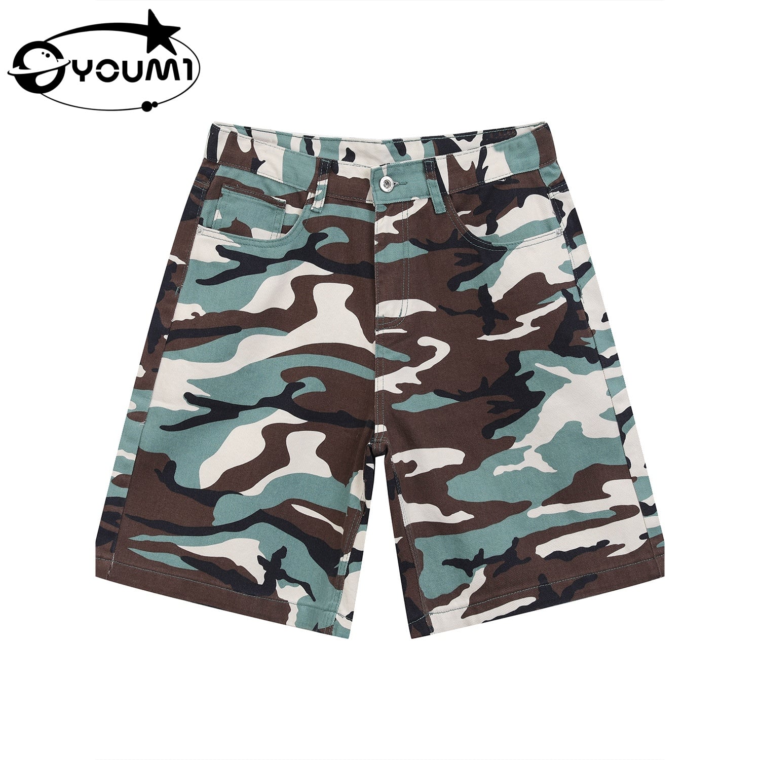 YOUMI Men's 100%Cotton Streetwear Vintage Camo Baggy Cargo Pockets Jorts Short

