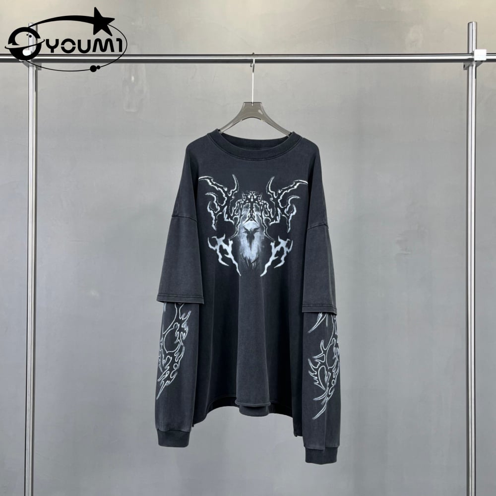 Youmi Custom OEM Acid Wash 2 in 1 Vintage Y2k  Men's T-shirts