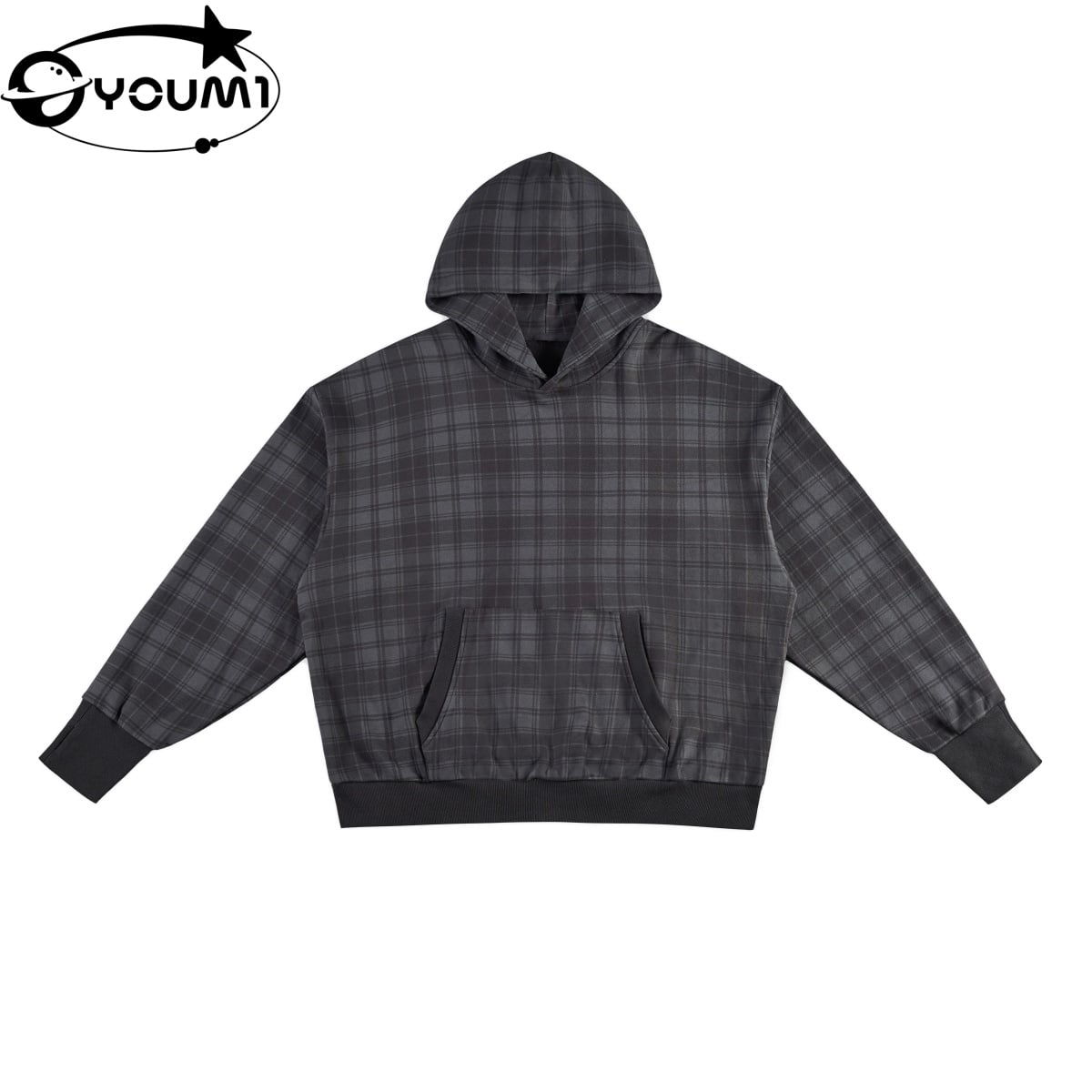 Youmi Custom OEM Heavy Weight Vintage Oversized Plaid Hoodie 
