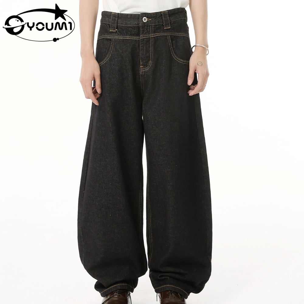 YOUMI Men's Wide Leg Selvedge Denim Jeans Men's Straight Leg Baggy 

