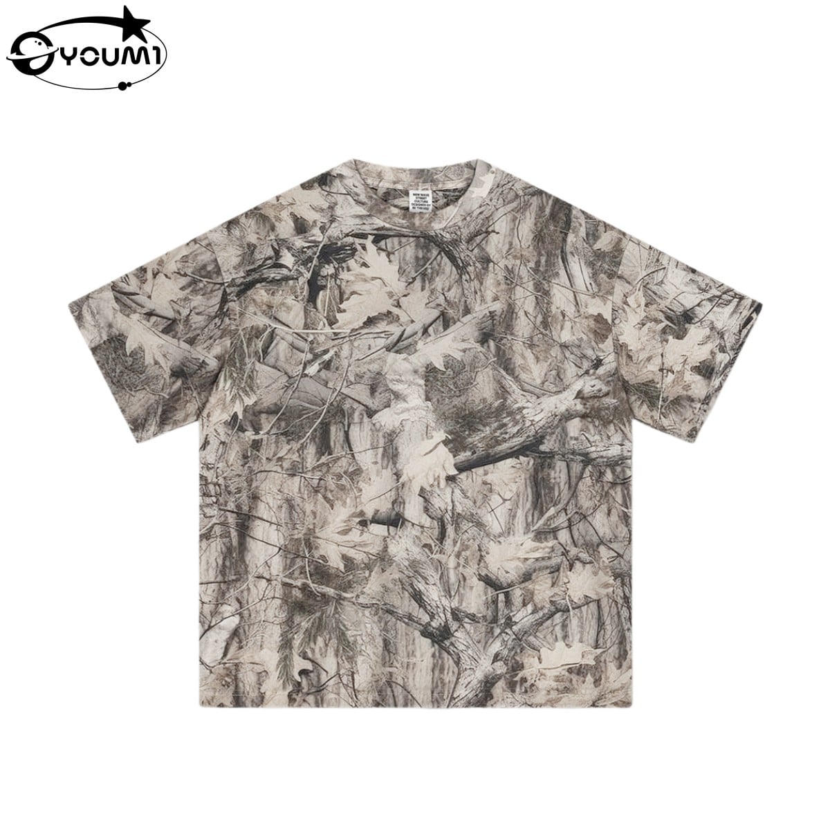 YOUMI Camo PrintCotton T-Shirt Oversized Heavyweight Streetwear Tshirt Y2K