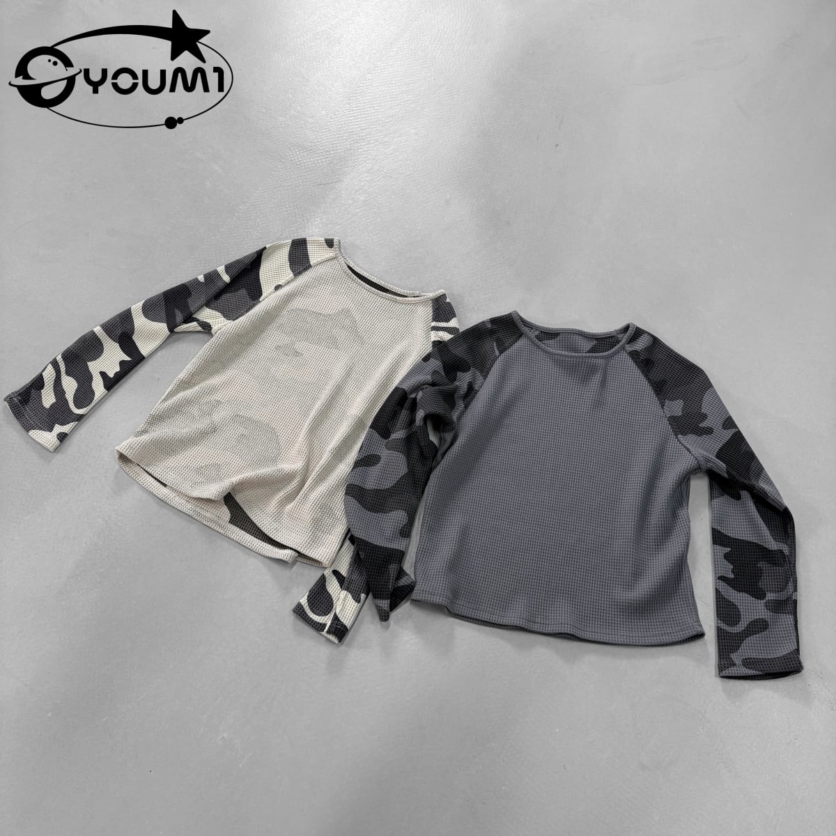 Youmi Custom Vintage Cotton Washed Long-Sleeve T-Shirt Waffle Camo