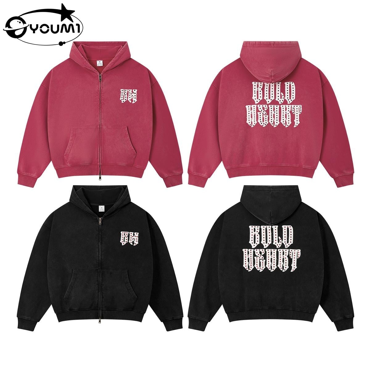 Youmi Custom Vintage 100% Cotton Streetwear Boxy Applique Patched Embroidered Rhinestone Vintage