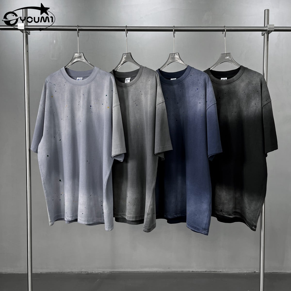 YOUMI Splash Dyed T-Shirt Oversized Vintage Washed Streetwear Tshirt Y2K