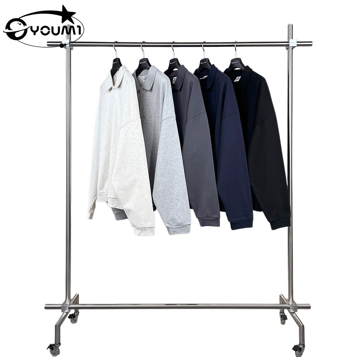 YOUMI Heavyweight Fleece Polo Collar Sweatshirt Oversized Streetwear