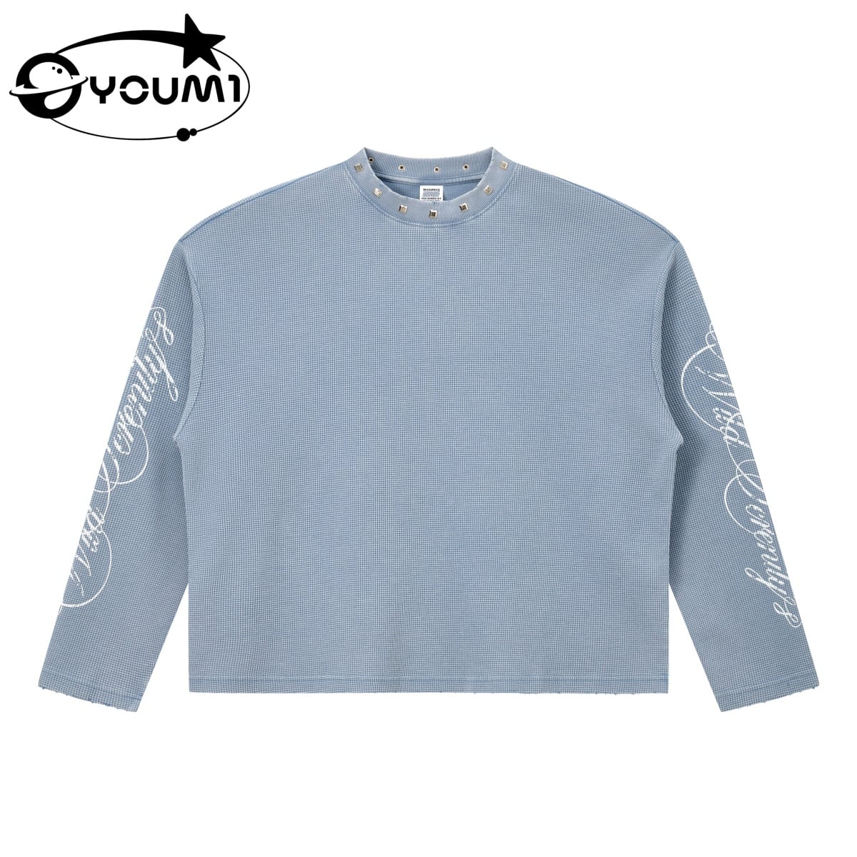 Youmi Custom Rivet Waffle Boxy Loose Fit Distressed Frayed Edge