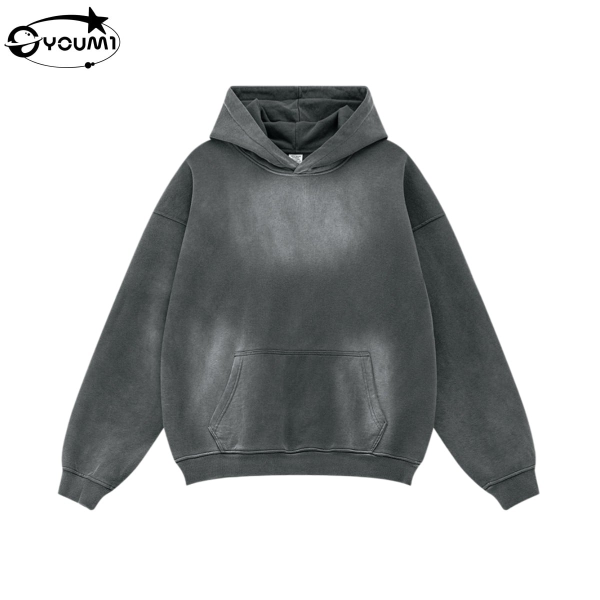 YOUMI Heavyweight Vintage Washed Sun Faded Hoodie Y2K Men'S Streetwear 