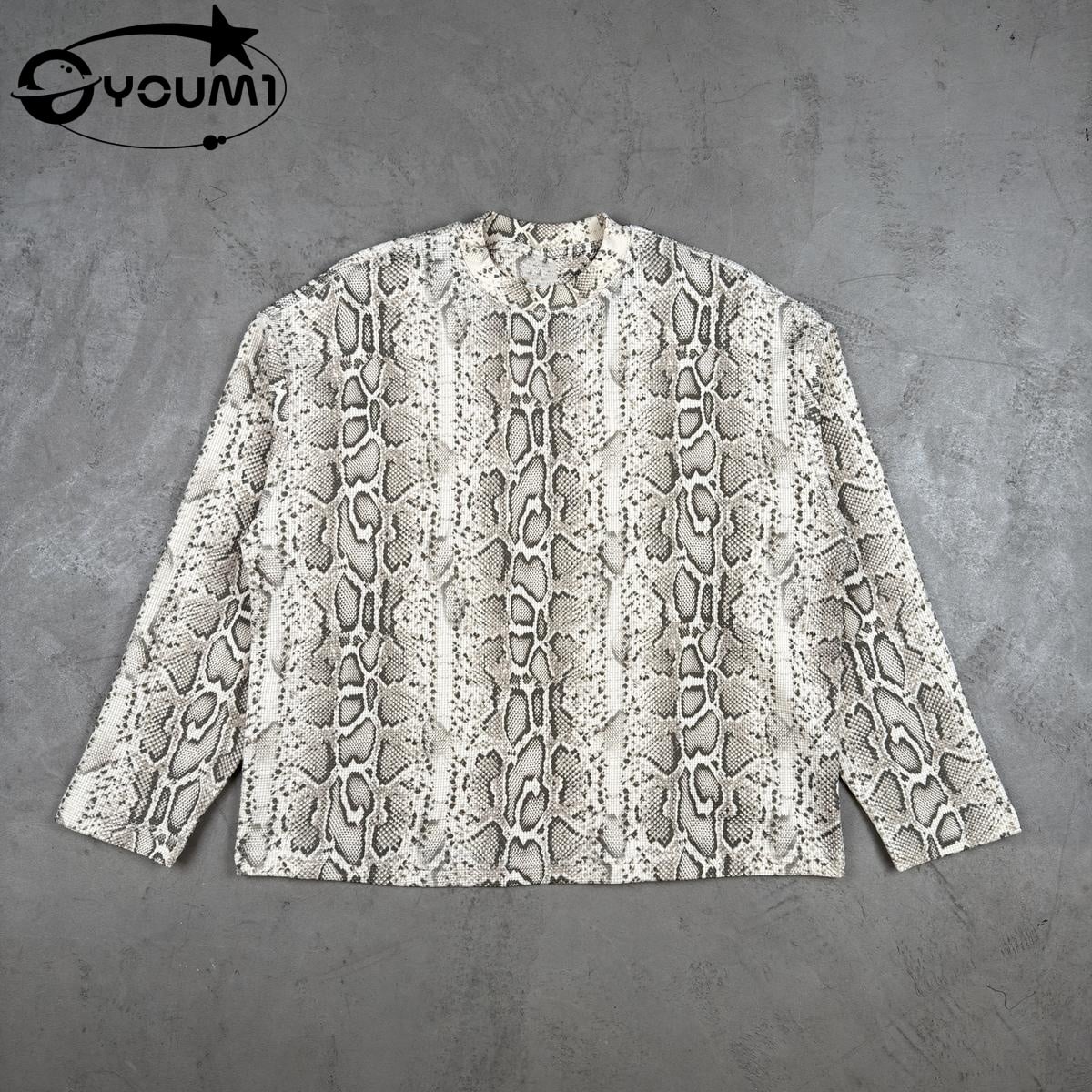 Youmi Custom Full Snake Skin Print Oversized Loose Y2K Streetwear Top Tshirt
