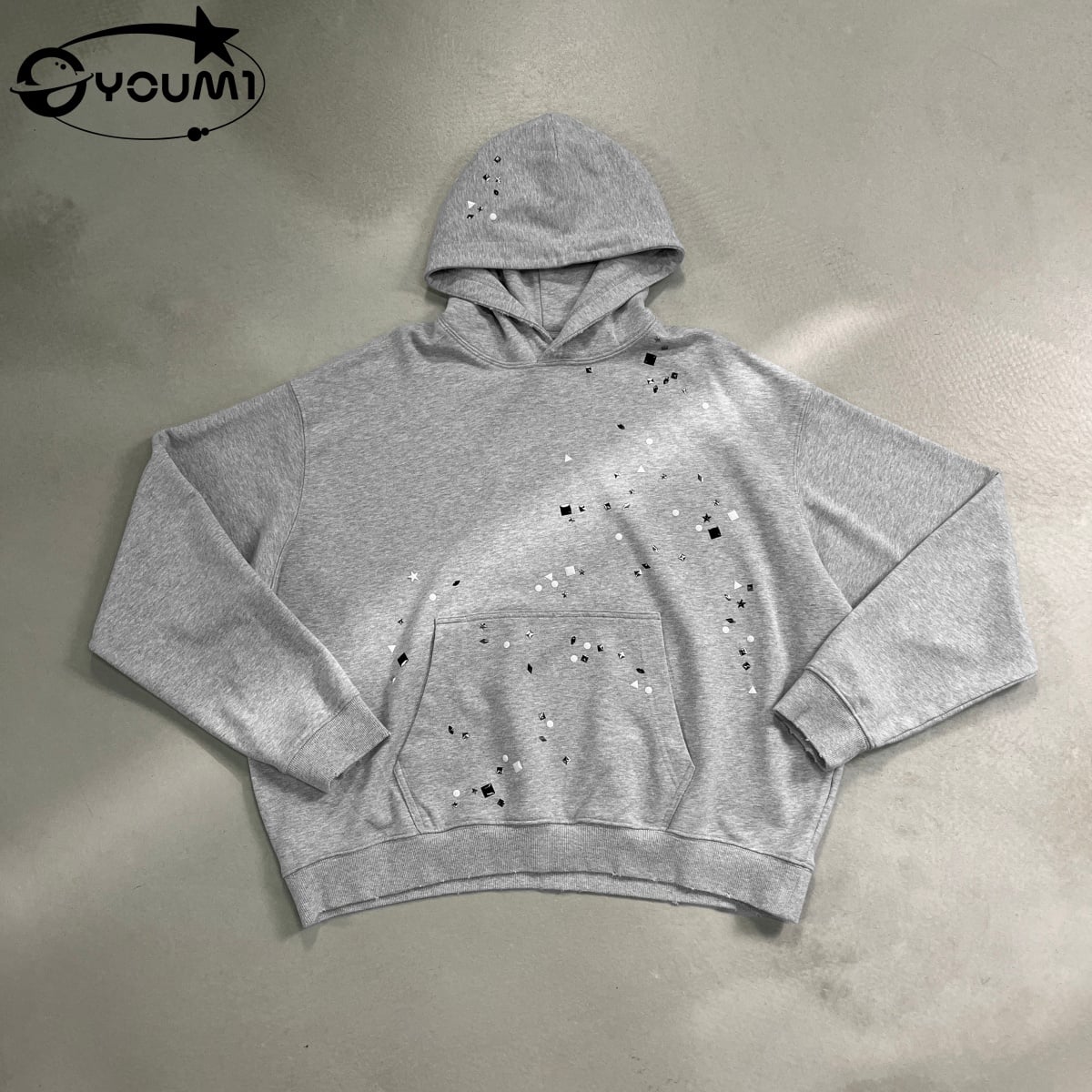 Youmi Custom OEM Distressed Rivet Vintage Hoodie 