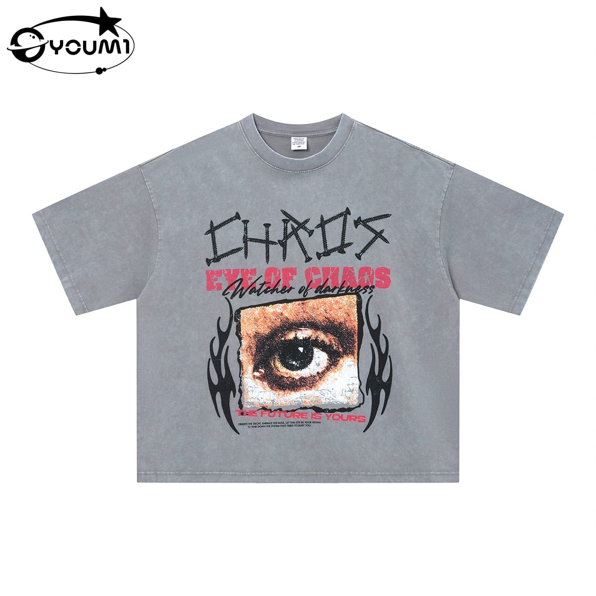 YOUMI Heavyweight Acid Washed T-Shirt Vintage Oversized Streetwear Tshirt Y2K