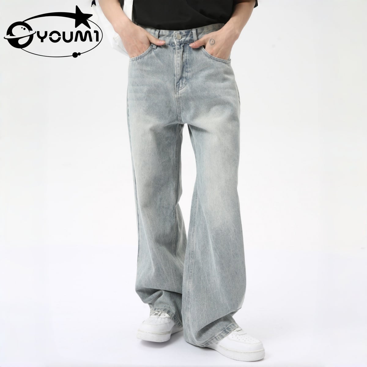YOUMI Men's Cargo Raw Japanese Selvedge Denim Custom Men's Straight Leg 

