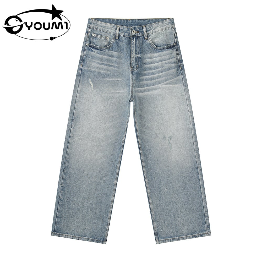 YOUMI Men's Wide Leg Men's Jeans Cotton Straight Leg Baggy Vintage Streetwear

