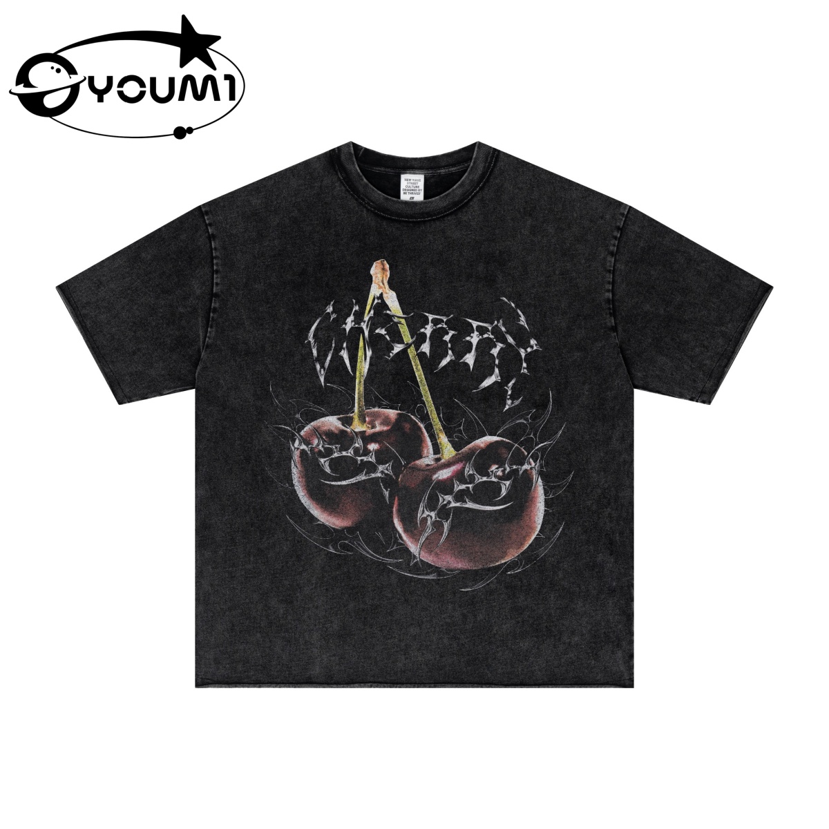 YOUMI Custom ODM Vintage Washed Cotton Oversized Hip-Hop  T-shirt 