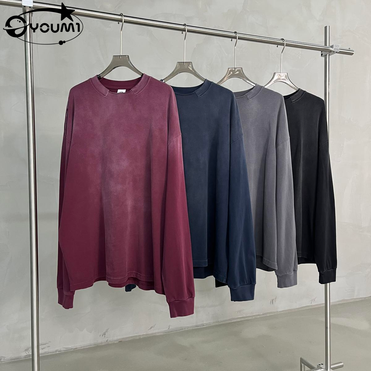Youmi Custom Vintage100%Cotton Washed Long-Sleeve T-Shirt Vintage Distressed