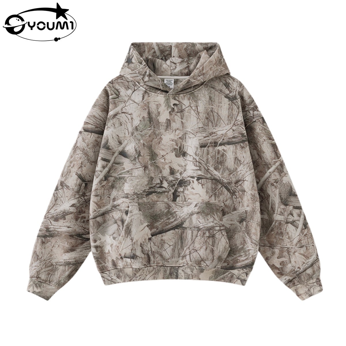 Heavyweight Print Hoodie Y2K Men'S Vintage Fleece Streetwear Pullover 