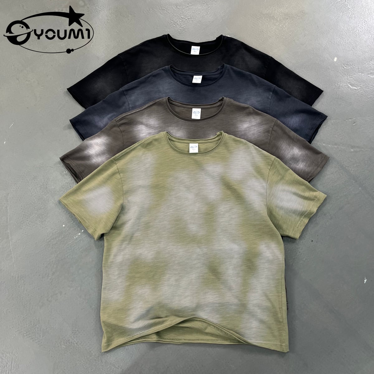 Youmi Custom OEM Raw Hem Sun Faded Vintage 100% Cotton Men's T-shirts