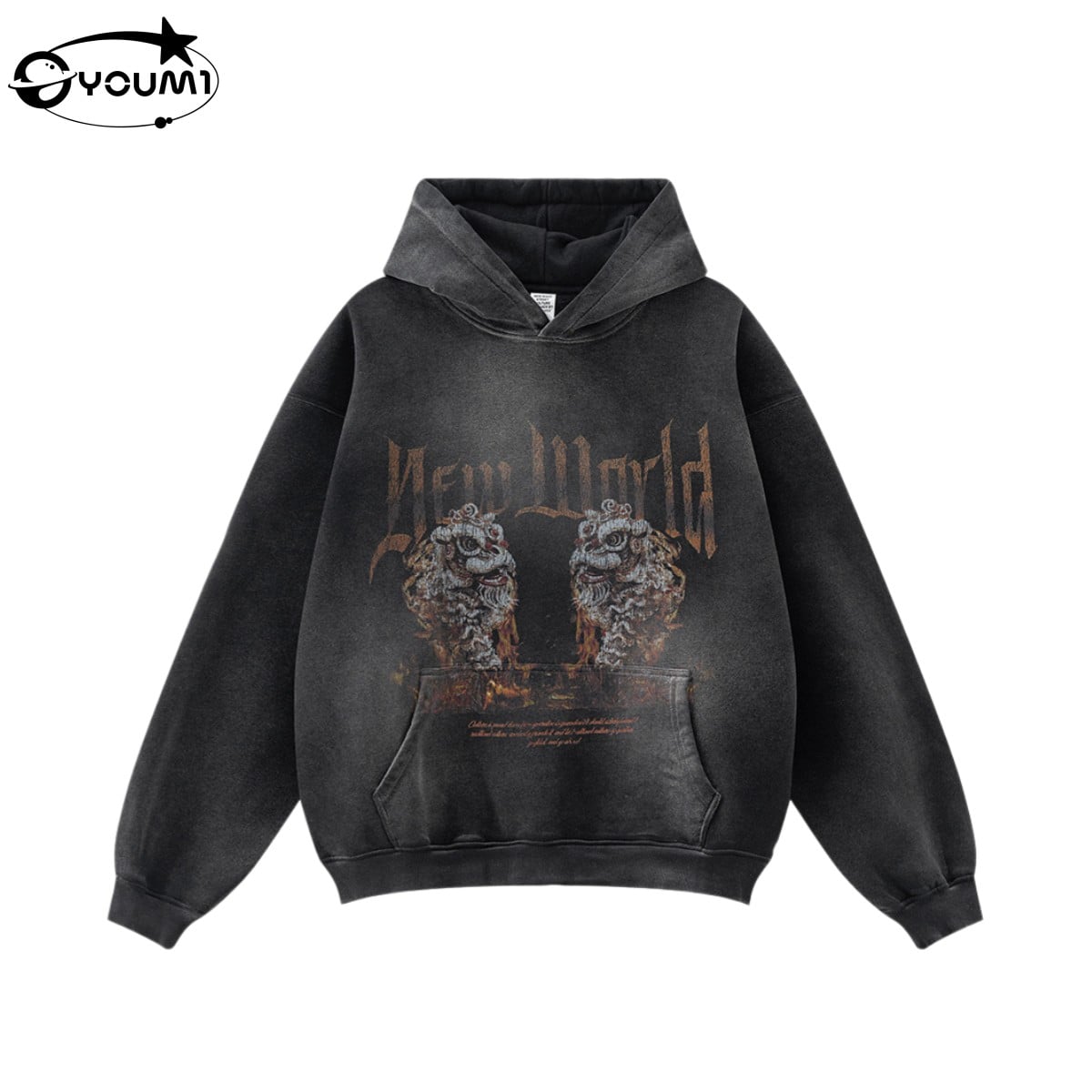 YOUMI Oversized DTG Vintage Cotton Oversized SweatshirHoodie Y2K Men'S Streetwear